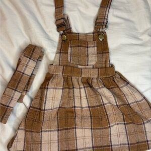 Plaid Brown Kids Overalls